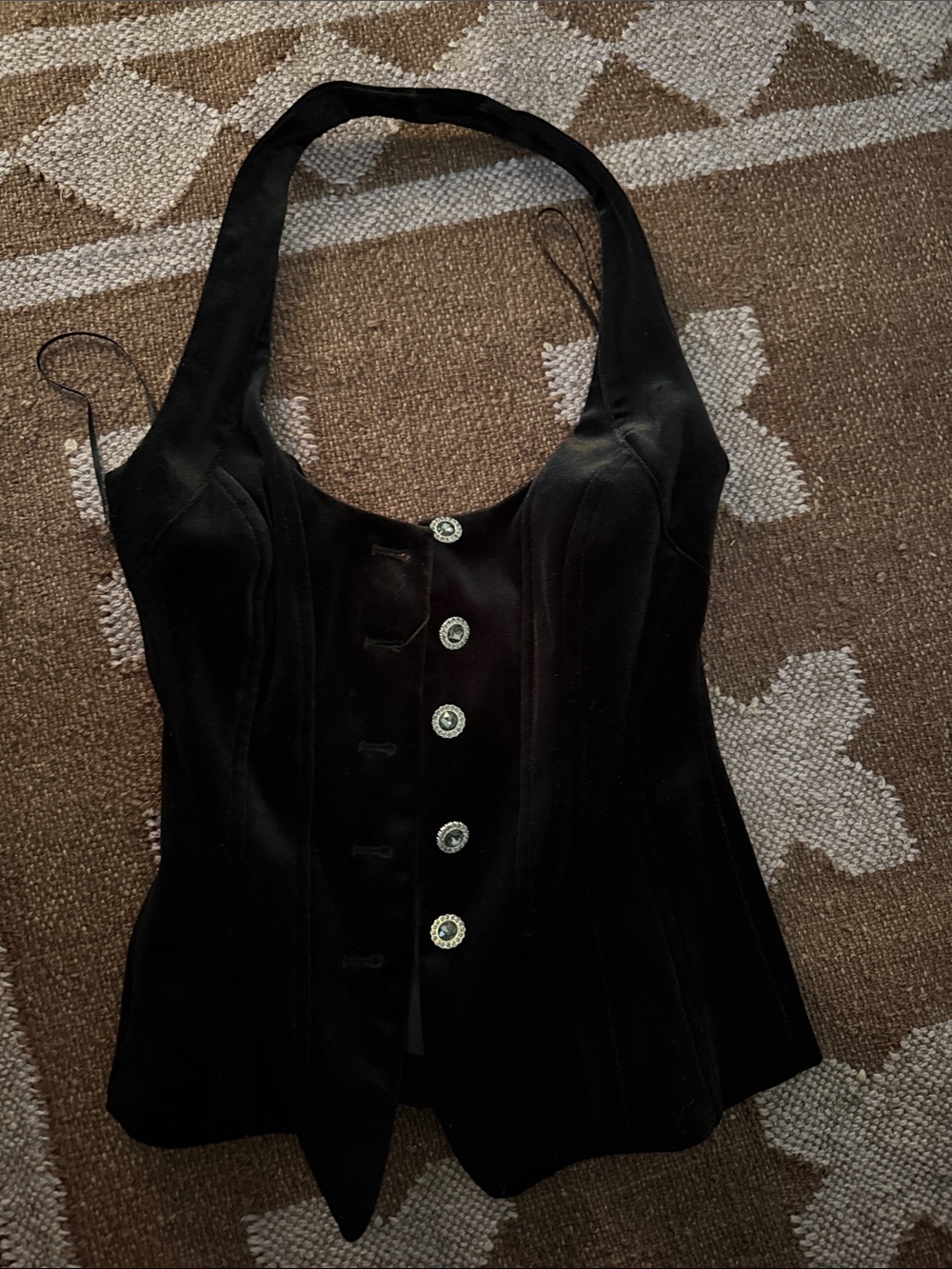 Zara Black Velvet Halter Corset Button Top